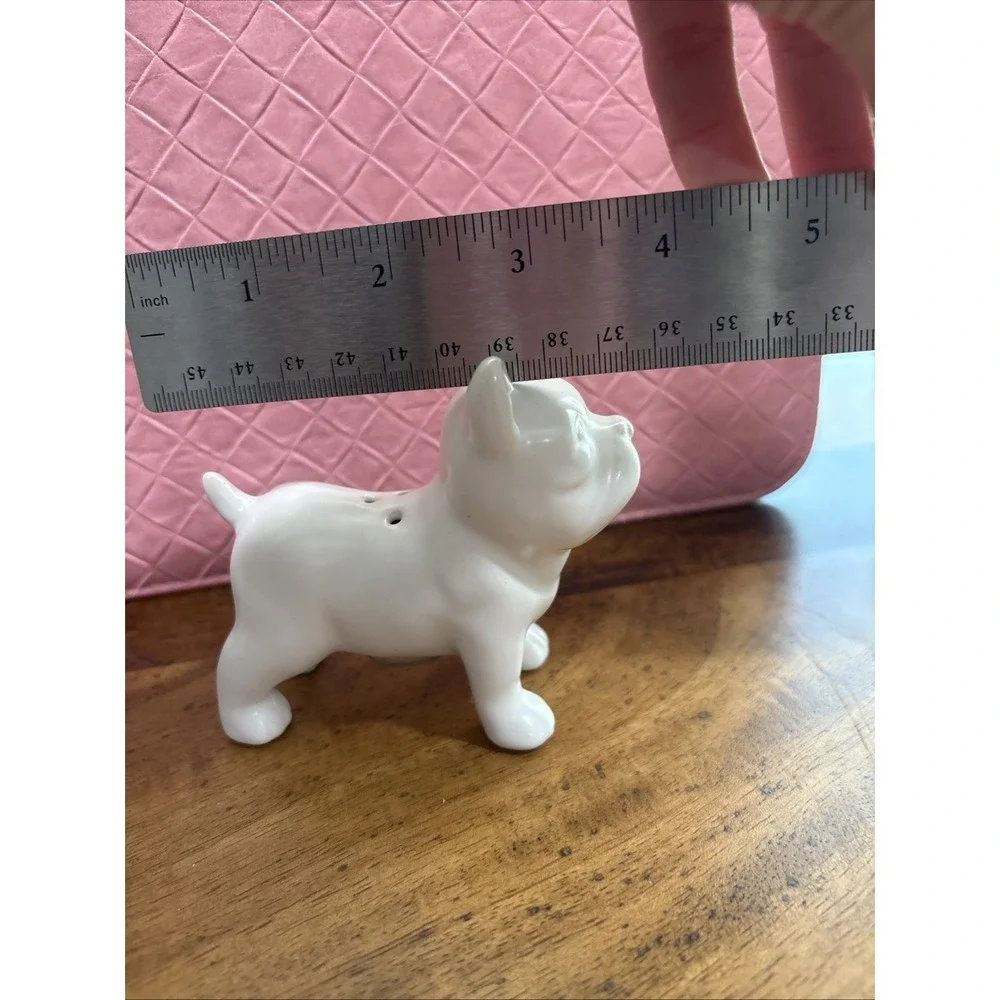 French Bulldog Stoneware Glazed White Salt Pepper Shakers